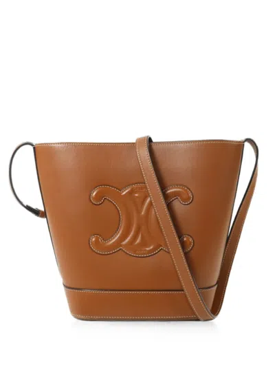 Pre-owned Celine Small Cuir Triomphe Bucket Bag In Brown