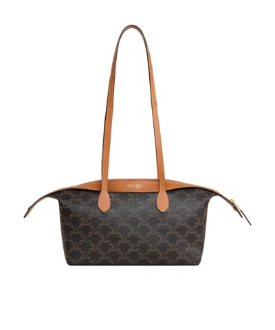 Celine Small Duffle Bag In Triomphe Canvas And Natural Calfskin In Orange