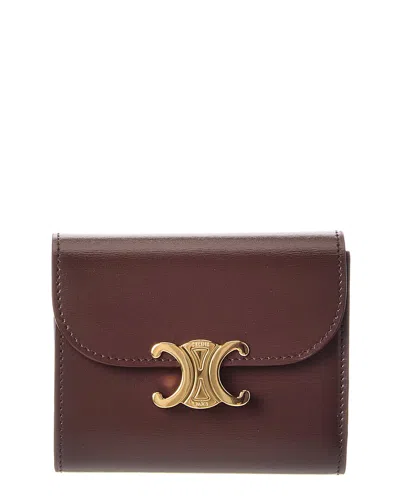 Celine Small Flap Leather Wallet In Brown