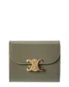 Celine Small Flap Leather Wallet In Green