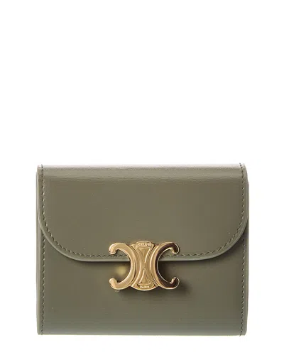 Celine Small Flap Leather Wallet In Green