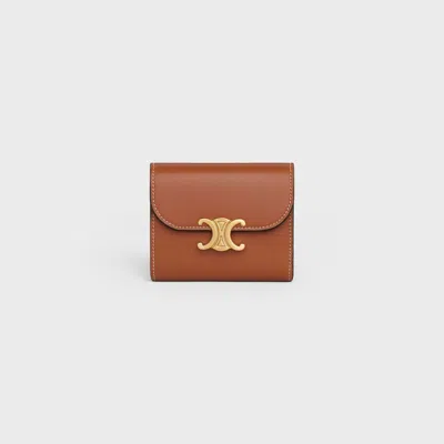 Celine Women Triomphe Small Flap Wallet In Leather In Brown