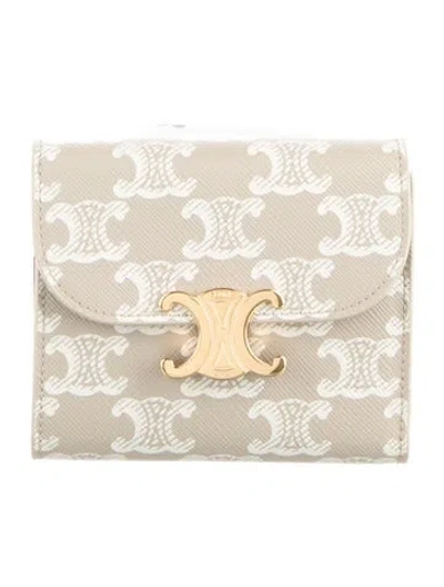 Pre-owned Celine Small Flap Wallet Leather Compact Wallet In Neutral