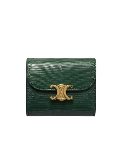 Celine Small Flap Wallet In Green