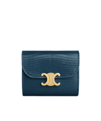 Celine Small Flap Wallet Triomphe In Lizard In Purple