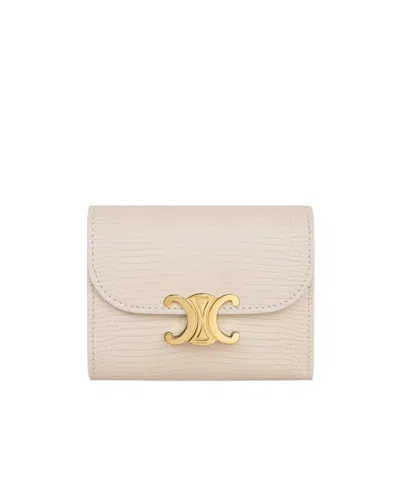 Celine Small Flap Wallet Triomphe In Lizard In Nude