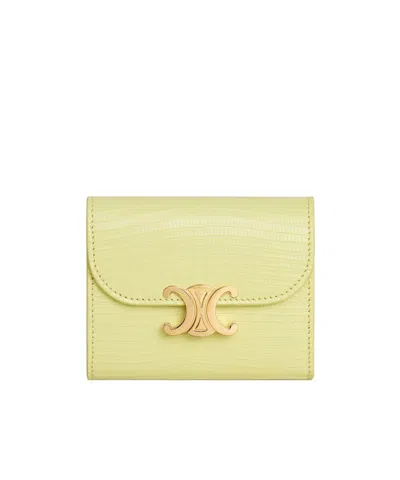 Celine Small Flap Wallet Triomphe In Lizard In Green