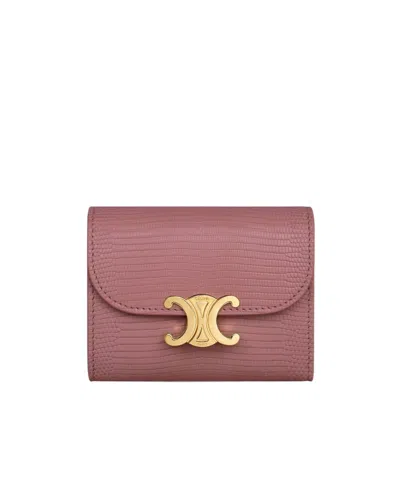 Celine Small Flap Wallet Triomphe In Lizard In Vintage Roses