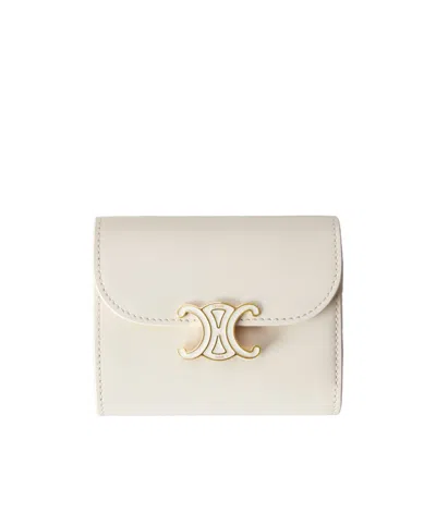 Celine Small Flap Wallet Triomphe In Shiny Calfskin And Enamel In Metallic
