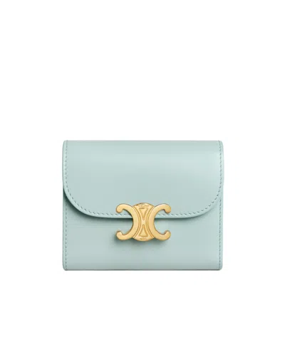 Celine Small Flap Wallet Triomphe In Shiny Calfskin In Blue