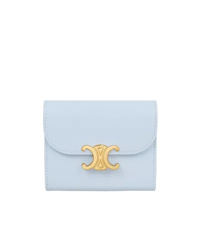 Celine Small Flap Wallet Triomphe In Shiny Calfskin In Glacier