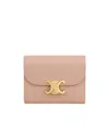 Celine Small Flap Wallet Triomphe In Shiny Calfskin In Nude