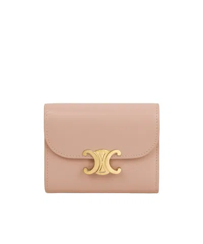 Celine Small Flap Wallet Triomphe In Shiny Calfskin In Nude