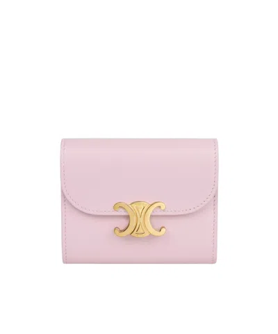 Celine Small Flap Wallet Triomphe In Shiny Calfskin In Pink
