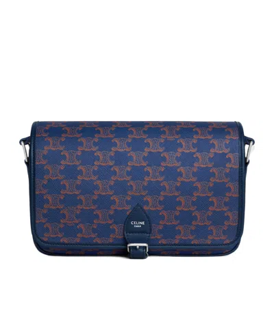 Celine Small Folco Messenger In Triomphe Canvas And Calfskin In Blue