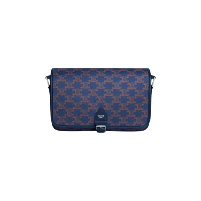 Pre-owned Celine Small Folco Messenger In Triomphe Canvas/calfskin 'deep Navy' | Blue | Men's Size Onesize