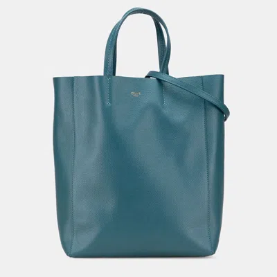 Pre-owned Celine Small Grained Calfskin Vertical Cabas Satchel In Blue