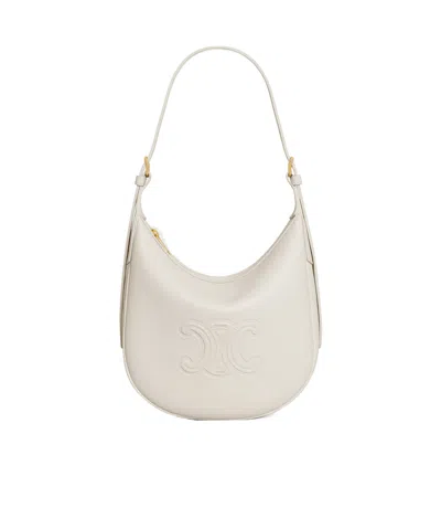Celine Small Helose Triomphe Shoulder Bag In White