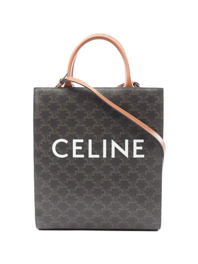 Pre-owned Celine Small Hippopotamus Triomphe Logo Tote Bag In Brown