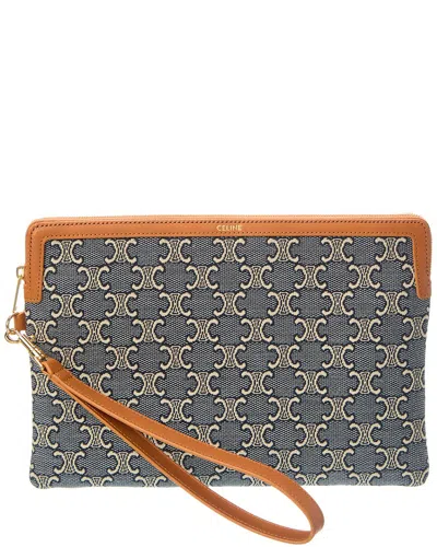 Celine Small Jacquard Triomphe Canvas & Leather Pouch In Purple