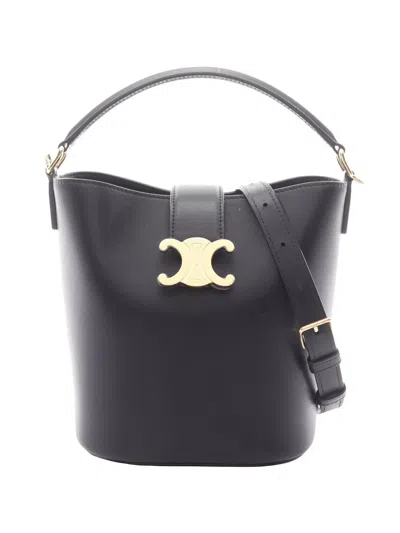 Pre-owned Celine Small Louise Triomphe Bucket Bag In Black