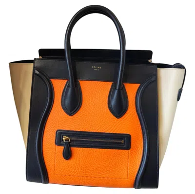 Pre-owned Celine Small Luggage Trapeze Tricolor Leather Handbag In Black