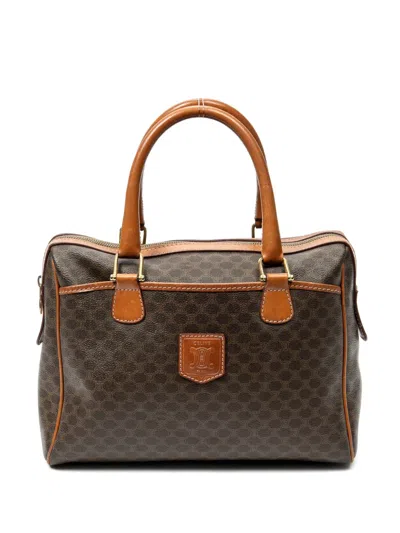 Pre-owned Celine Small Macadam Leather-trim Tote Bag In Brown