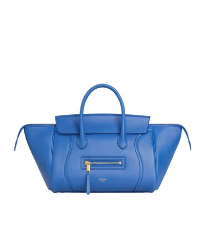 Celine Small New Luggage In Supple Shiny Lambskin In Blue