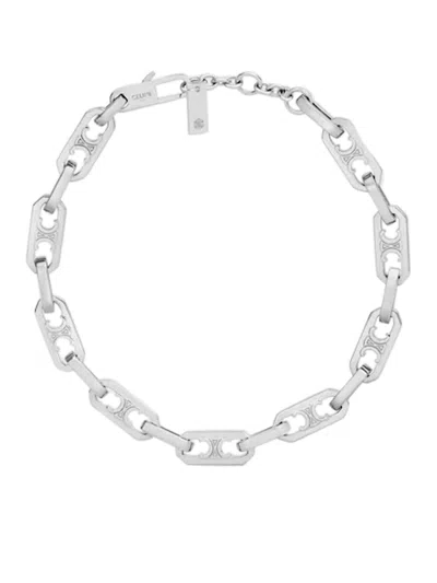 Celine Small Octagon Triomphe Bracelet In Rhodium-plated Brass In Silver