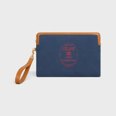 Celine Small Pouch With Strap In Blue