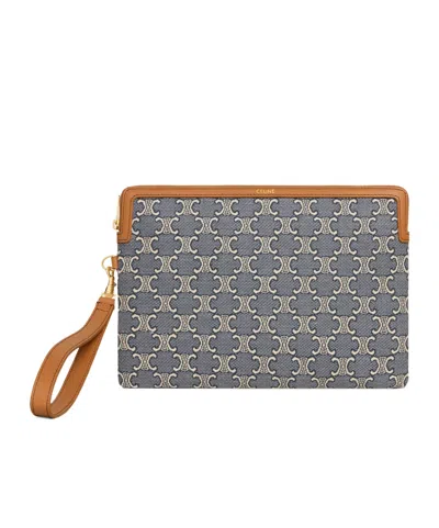 Celine Small Pouch With Strap Cuir Triomphe In Jacqaurd Triomphe All Over In Multi