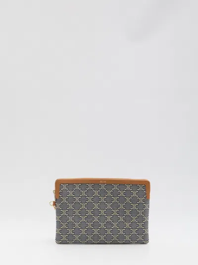 Celine Small Pouch With Strap In Blue