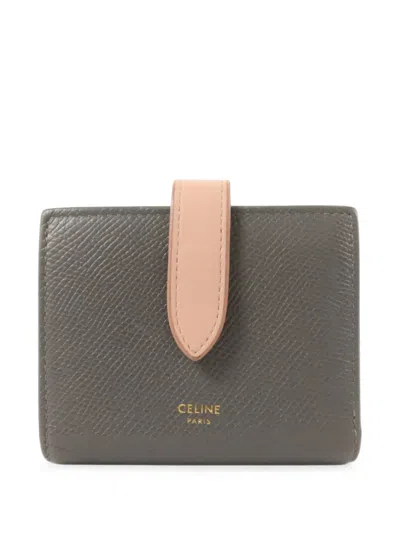 Pre-owned Celine Small Strap Leather Wallet In Grey
