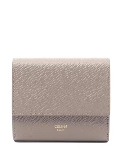 Pre-owned Celine Small Tri-fold Leather Wallet In Neutral