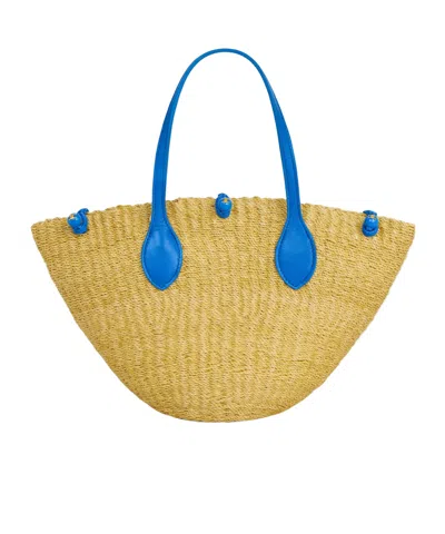 Celine Small Triomphe Beads Basket In Sisal And Calfskin In Neutral