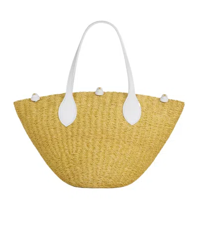 Celine Small Triomphe Beads Basket In Sisal And Calfskin In Neutral