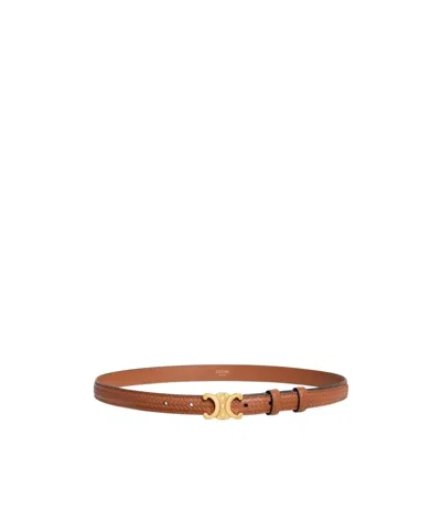 Celine Small Triomphe Belt In Natural Calfskin With Braided Effect In Brown