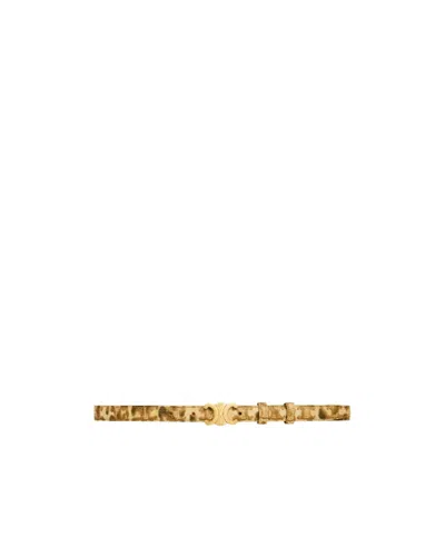 Celine Small Triomphe Belt In Triomphe Canvas With Leopard Print In Gold