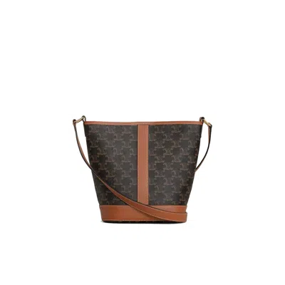 Celine Small Triomphe Bucket Bag In Brown