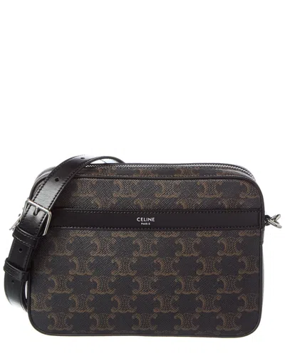 Celine Small Triomphe Canvas & Leather Crossbody In Brown