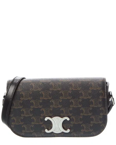 Celine Small Triomphe Canvas & Leather Crossbody In Black