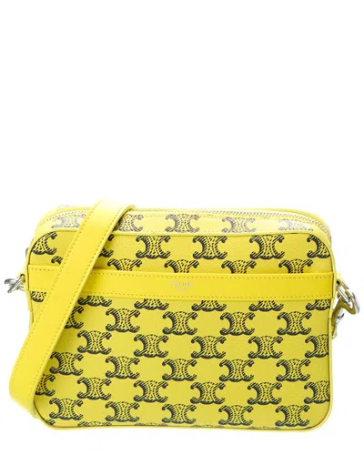 Celine Small Triomphe Canvas & Leather Messenger Bag In Yellow