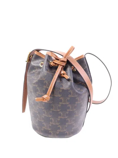 Pre-owned Celine Small Triomphe Canvas Bucket Bag In Brown