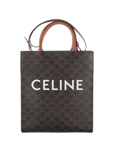 Celine Small Triomphe Coated Canvas Vertical Cabas Tote Bag In Brown