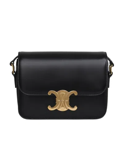Celine Teen Triomphe Bag In Shiny Calfskin In Black