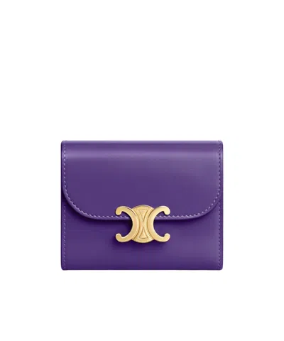 Celine Small Triomphe Flap Wallet In Purple