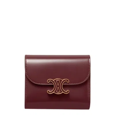 Celine Small Triomphe Flap Wallet In Burgundy