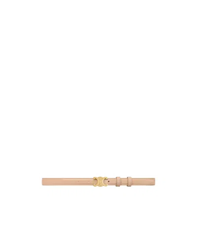 Celine Small Triomphe Logo Belt In Nude