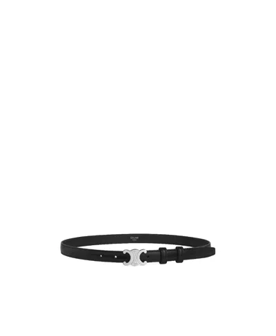 Celine Small Triomphe Taurillon Belt In Black