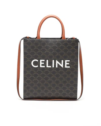 Celine Céline Small Triomphe Vertical Cabas Tote Bag In Brown